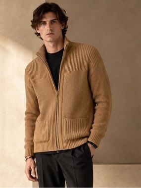 Vtg 70s Men's Store Ribbed Zip Cardigan Knit Sweater Heritage Workwear Archive M